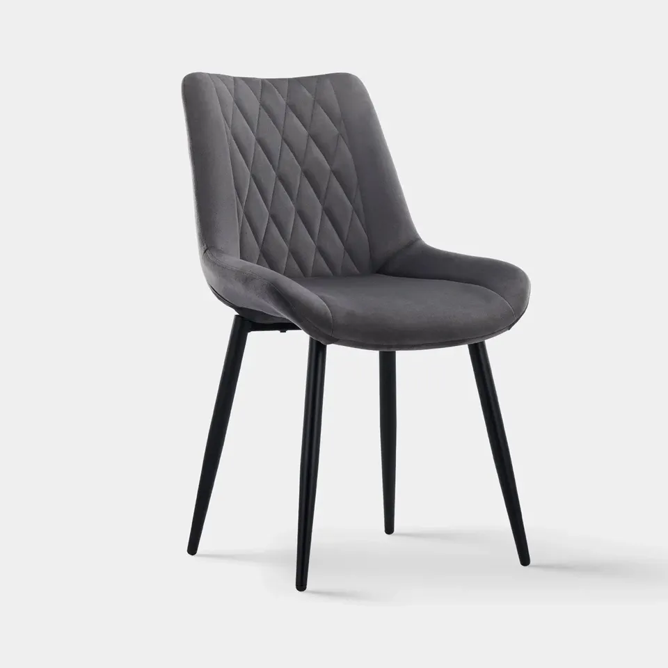 BOXED CARL SET OF TWO GREY CRUSHED VELVET UPHOLSTERED DINING/SIDE CHAIRS