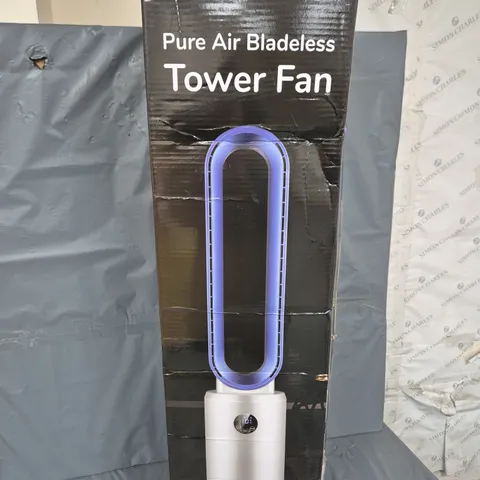 BOXED BLISS & BEYOND PURE AIR BLADELESS TOWER FAN IN WHITE/BLUE