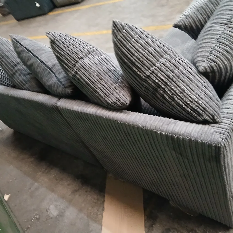 GREY CORDUROY L-SHAPED FABRIC SOFA WITH CUSHIONS – SECTIONAL SEATING (VERIFY MODEL)