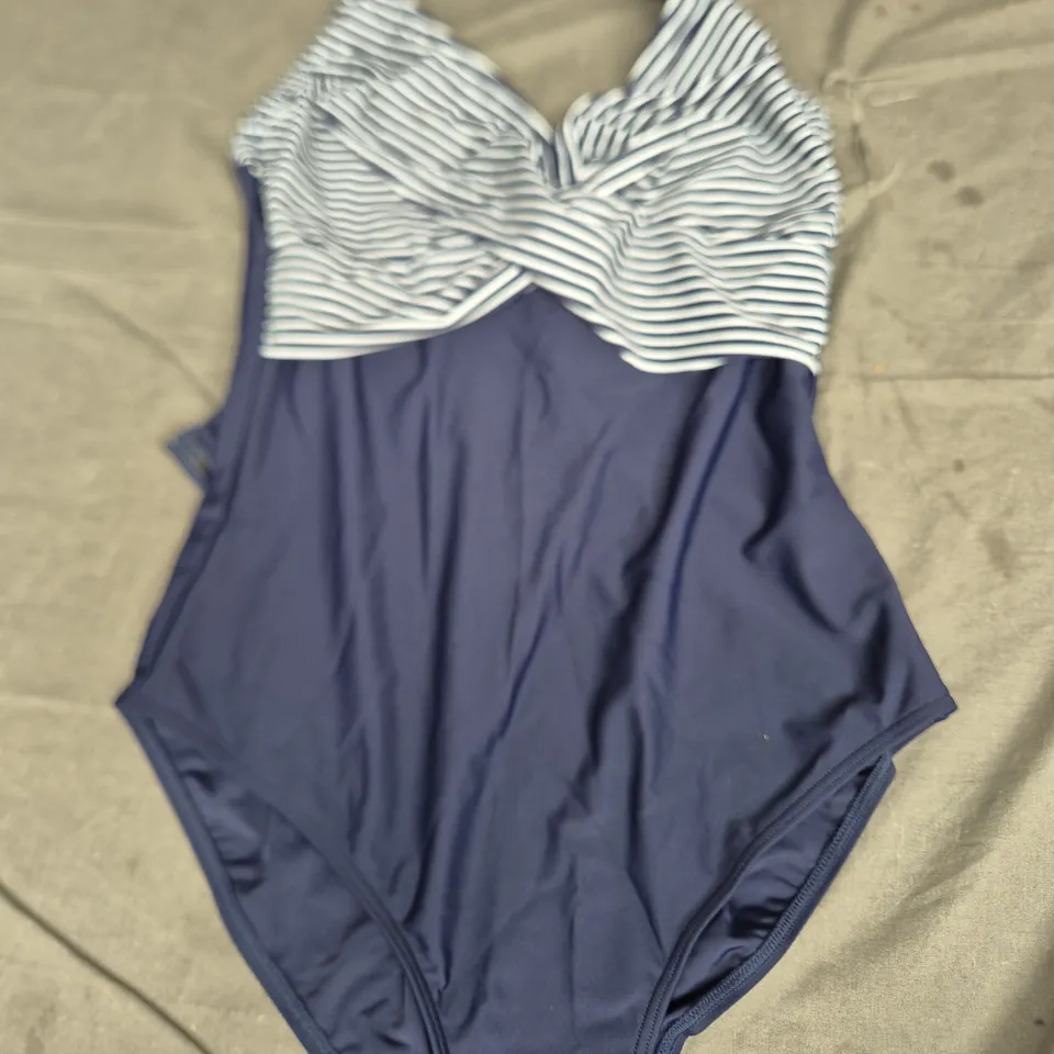 FIGLEAVES TWIST FRONT SWIM SUIT - NAVY AND WHITE - SIZE 36C