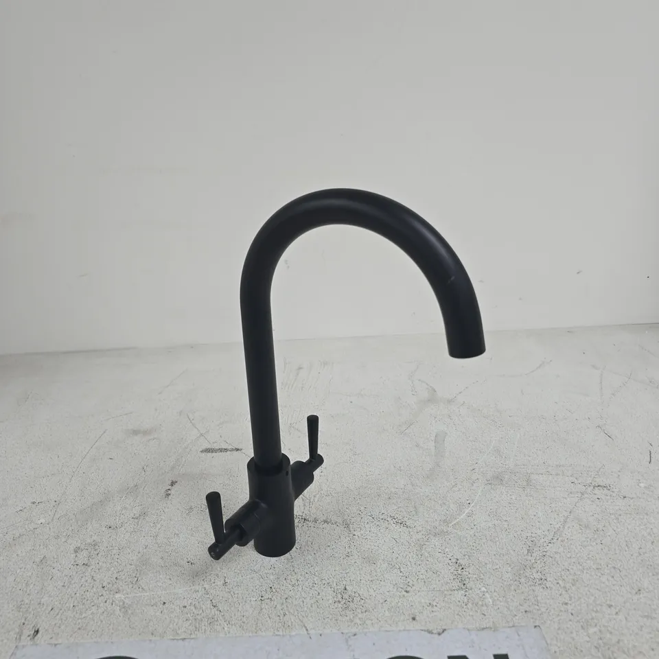 MATTE BLACK GOOSENECK KITCHEN TAP WITH TWIN LEVER HANDLES