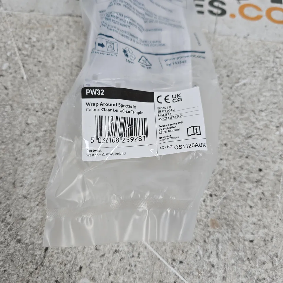 PORTWEST WRAP AROUND SPECTACLES CLEAR LENS/TEMPLE SAFETY