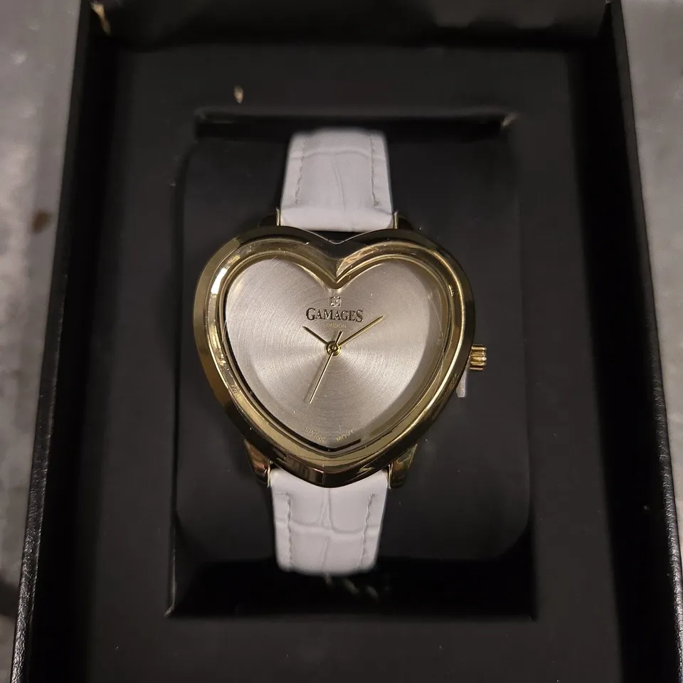 GAMAGES OF LONDON LADIES SWEET DIAMOND IN GOLD WHITE WATCH 