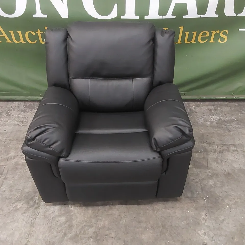 QUALITY DESIGNER ALBION BLACK FAUX LEATHER MANUAL RECLINER ARMCHAIR