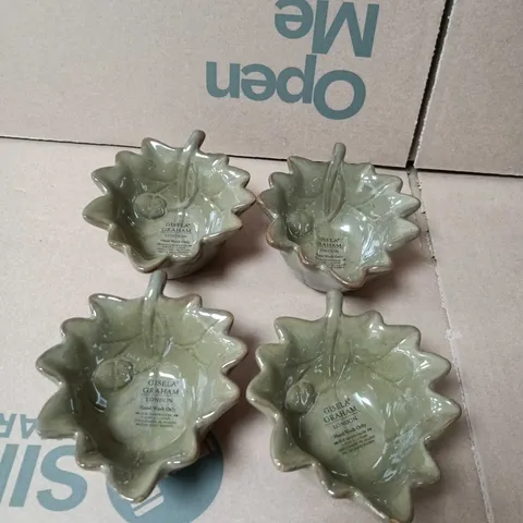 BOX OF 4 GISELA GRAHAM LONDON PORCELAIN MINI BOWL - GREEN LEAF