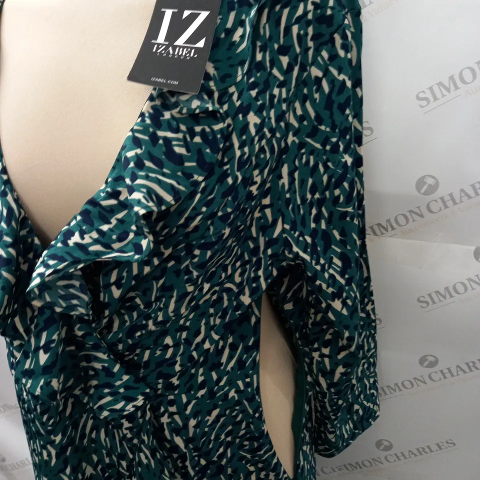 IZABEL PRINTED WRAP DRESS WITH FRILL - UK 16