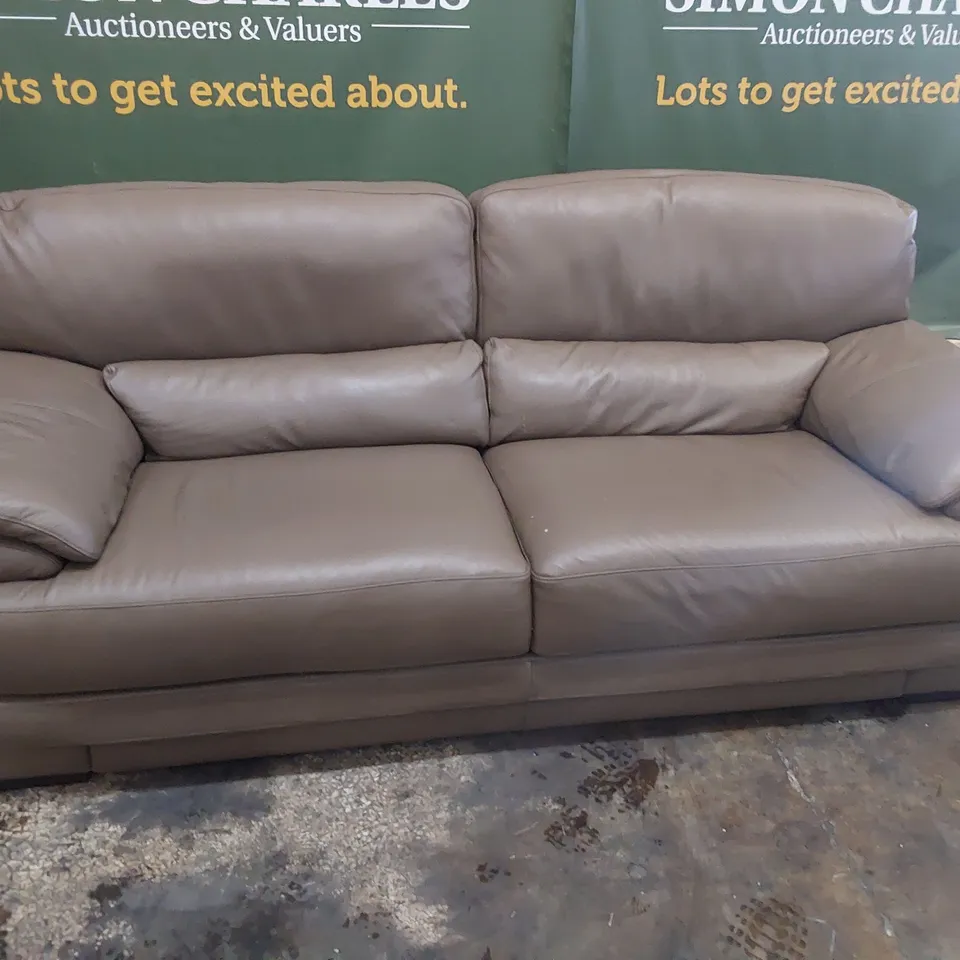 QUALITY ITALIAN DESIGNER CORDOBA LARGE THREE SEATER SOFA MUSHROOM LEATHER