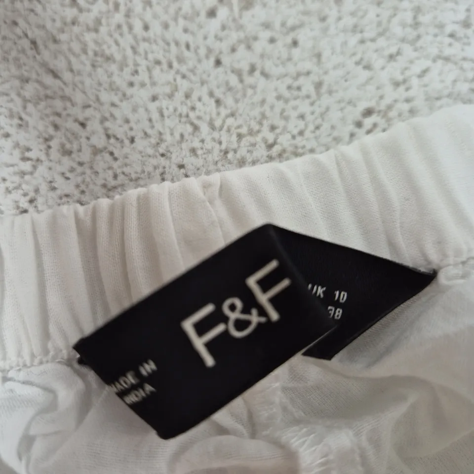 F&F WOMEN'S WHITE EMBROIDERED SKIRT – BROWN LEAF PATTERN UK 10 (EUR 38) (VERIFY MO