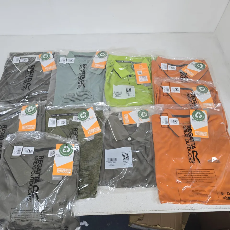 LOT OF 10 ASSORTED BRAND NEW REGATTA POLO SHIRT IS VARIOUS DESIGNS AND COLOURS - VARIOUS SIZES
