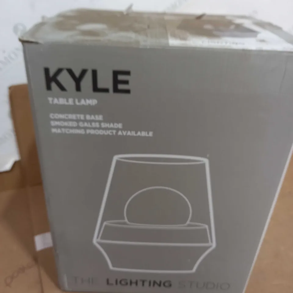 THE LIGHTING STUDIO KYLE TABLE LAMP - CONCRETE BASE/SMOKED GALSS SHADE
