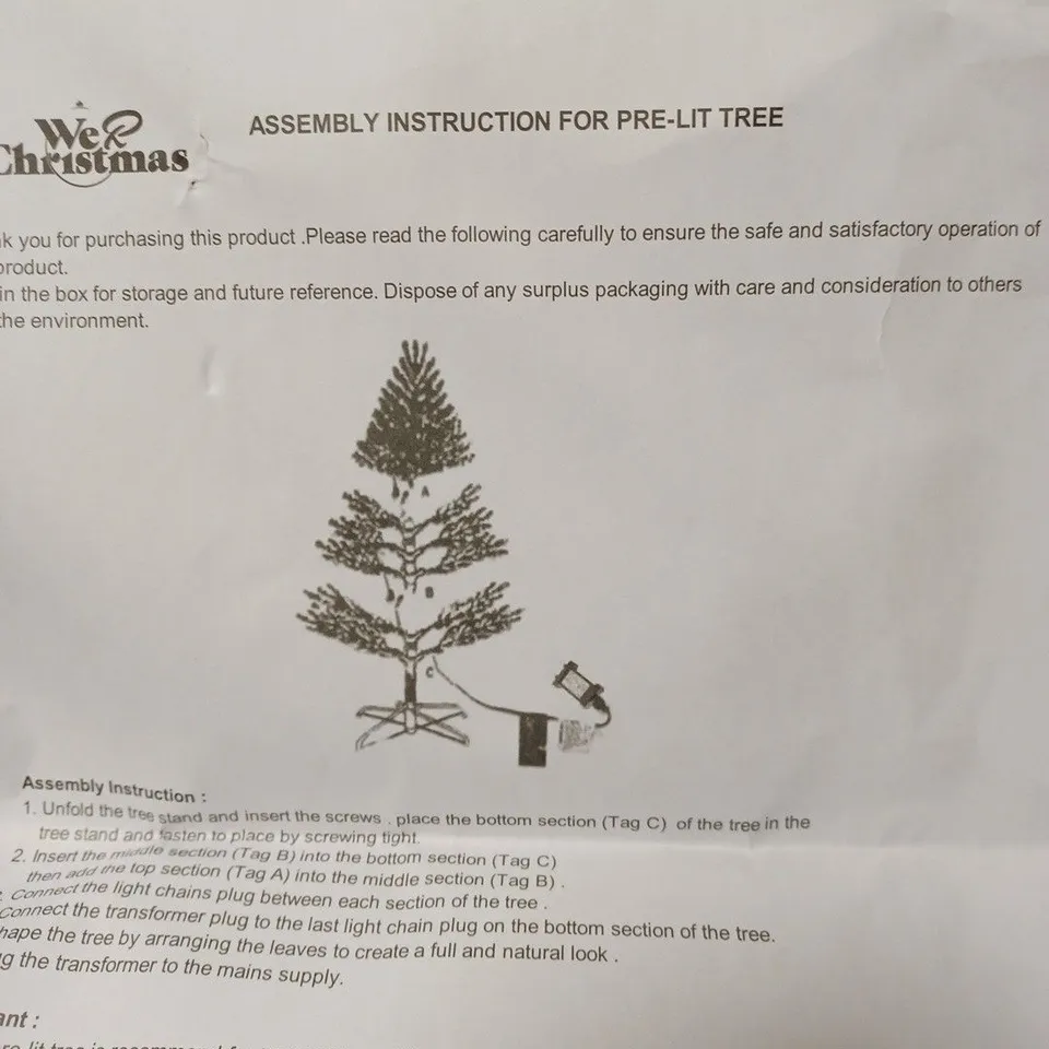 WEX CHRISTMAS PRE LIT EVERGREEN TREE MEDIUM - COLLECTION ONLY 