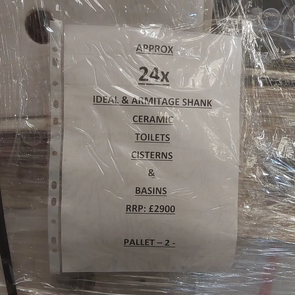 PALLET CONTAINING APPROXIMATELY 24x IDEAL & ARMITAGE SHANK CERAMIC TOILET CISTERNS & BASINS
