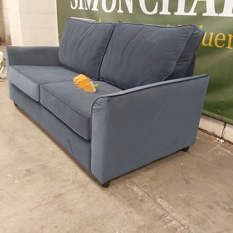 QUALITY DESIGNER 3 SEATER BLUE VELVET SOFA BED