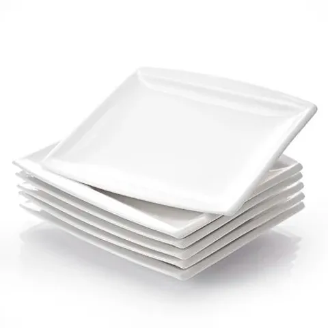 BOXED SET OF 6 MALACASA PORCELAIN CHINA SQUARE DINNER PLATES (1 BOX)