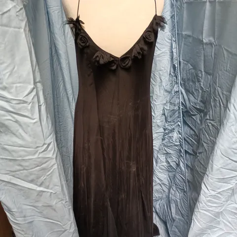 ZARA BLACK SLIP DRESS WITH ROSETTE TRIM, SPAGHETTI STRAPS, SIZE M