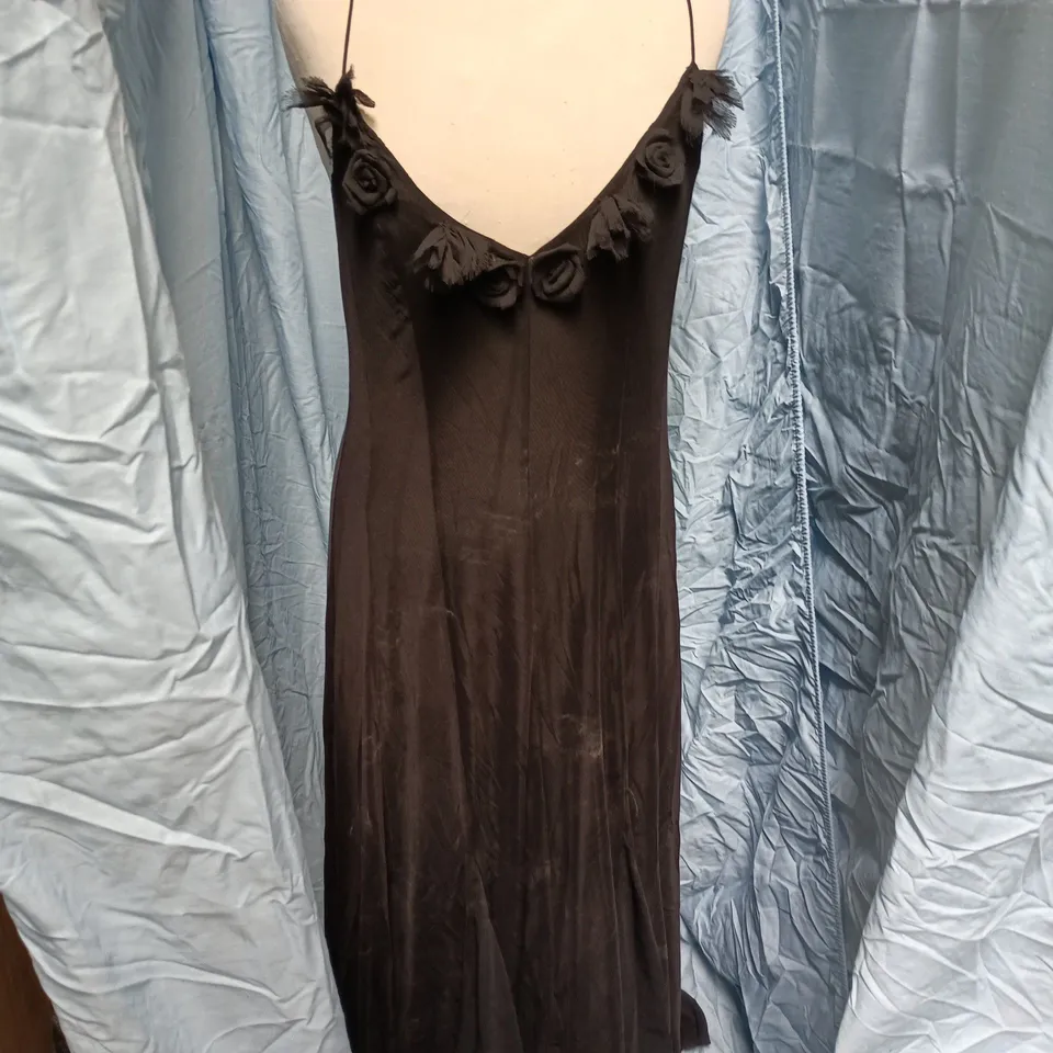 ZARA BLACK SLIP DRESS WITH ROSETTE TRIM, SPAGHETTI STRAPS, SIZE M