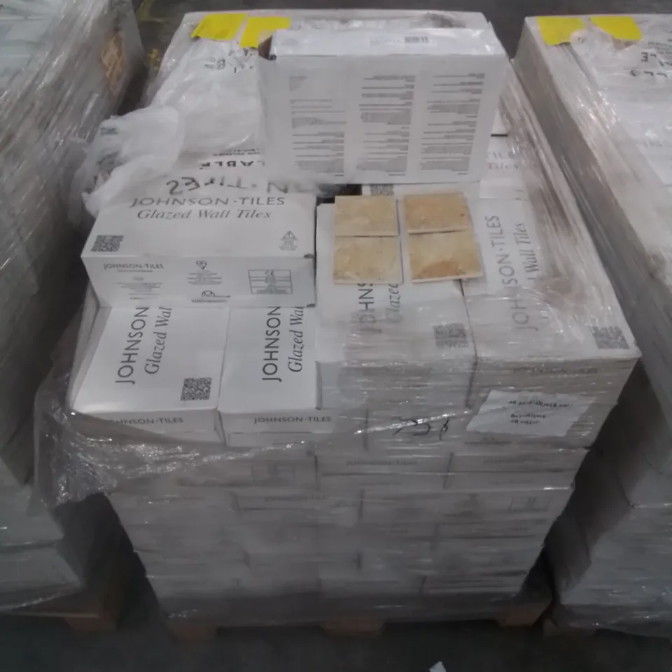 PALLET TO CONTAIN APPROX 84 X CARTONS OF JOHNSON DURA GOLD, GOLD STONE GLAZED WALL TILES - 100 TILES PER CARTON // TILE SIZE: 97 X 97 X 6.5mm