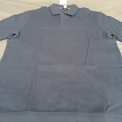 M&S RIBBED COLLAR T-SHIRT, NAVY BLUE - UK SIZE M