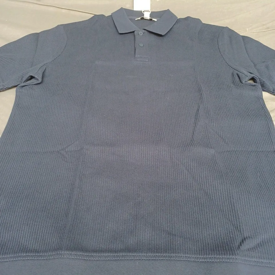 M&S RIBBED COLLAR T-SHIRT, NAVY BLUE - UK SIZE M