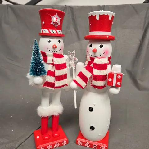 PAIR OF SNOWMAN NUTCRACKER CHRISTMAS DECORATIONS