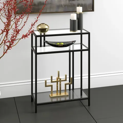 BOXED ADAMSVILLE 55.9cm GLASS TOP CONSOLE TABLE - BLACK/BRONZE (1 BOX)