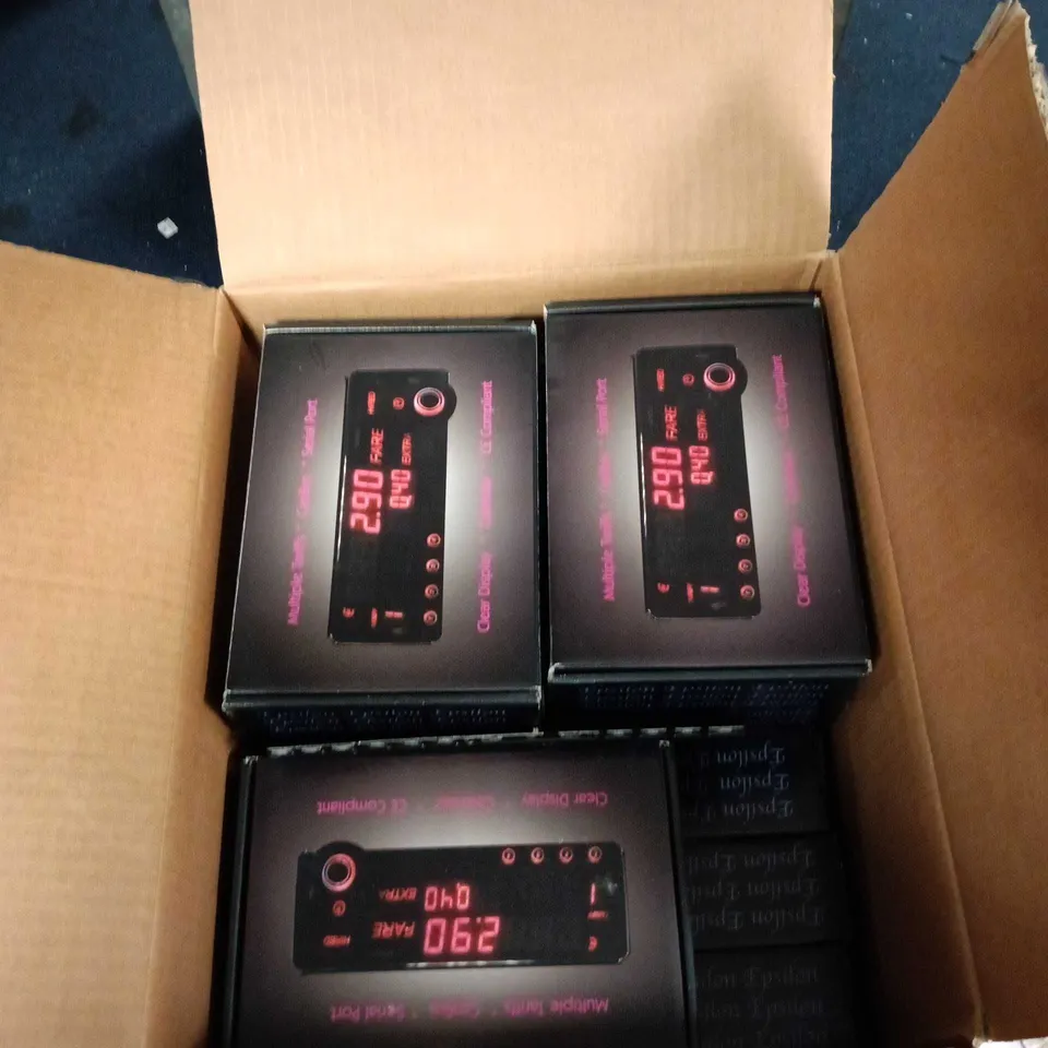 BOX OF APPROXIMATELY 18 TAXI FARE METERS 
