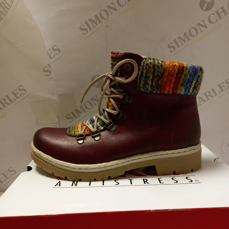 RIEKER LACE UP CUFF BOOTS WINE - UK SIZE 5