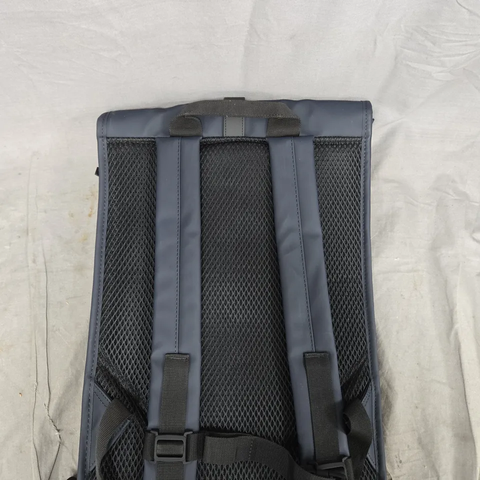 RAINS Navy Waterproof Backpack with Roll-Top Closure and Front Zip Pocket