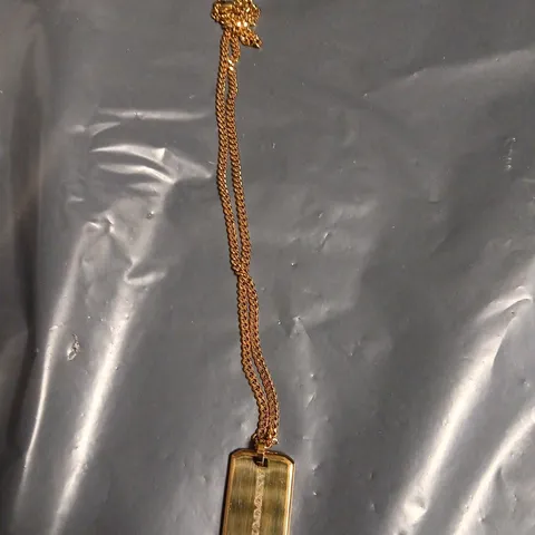 OUTRAGE LONDON GOLD-TONE RECTANGULAR PENDANT NECKLACE ON CHAIN 