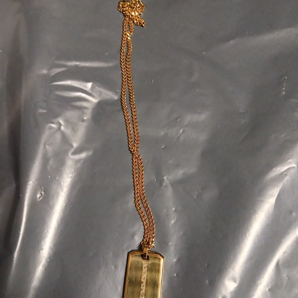 OUTRAGE LONDON GOLD-TONE RECTANGULAR PENDANT NECKLACE ON CHAIN 