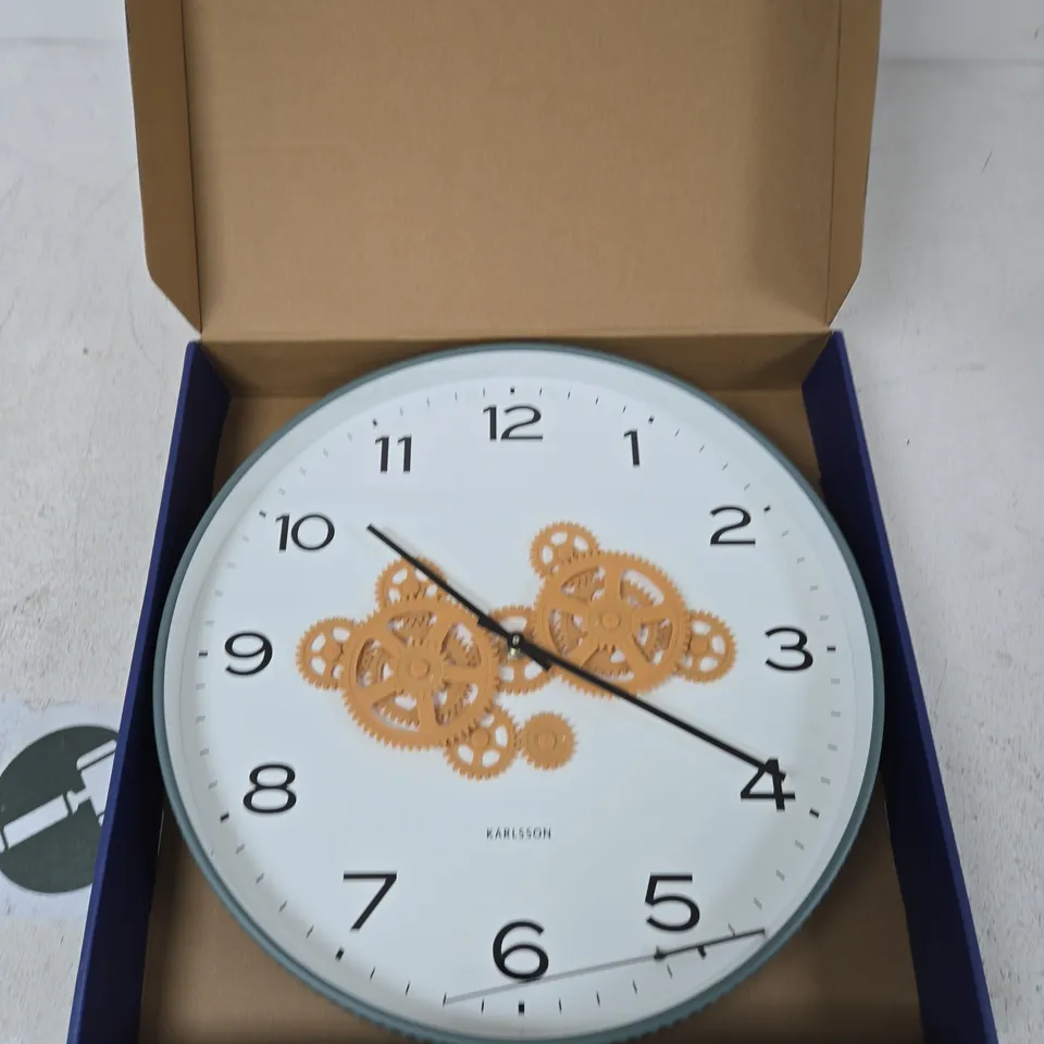 KARLSSON OPEN GEAR WALL CLOCK – JUNGLE GREEN WITH OCHRE YELLOW GEARS (BOXED)