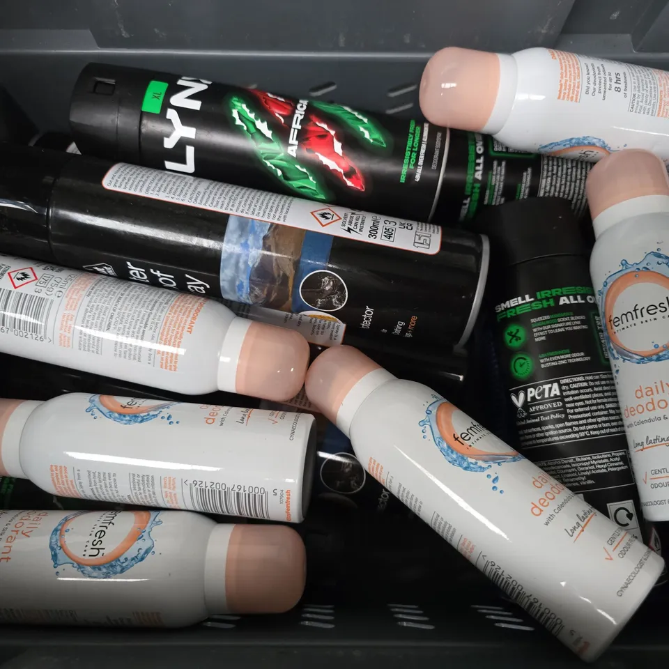APPROXIMATELY 12 ASSORTED AEROSOLS TO INCLUDE LYNX AFRICA, WATER PROOF SPRAY, FEMFRESH FAILY DEODORANT, ETC - COLLECTION ONLY