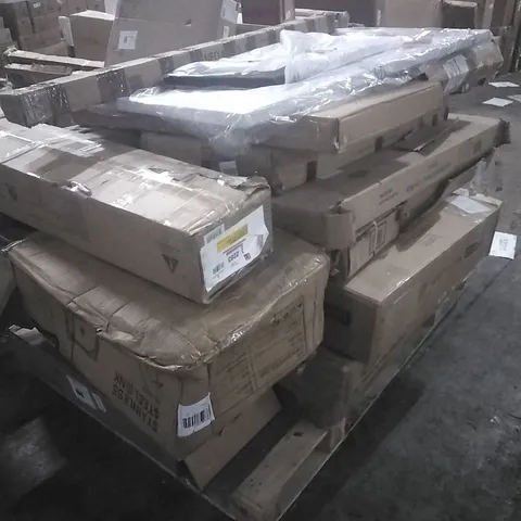 PALLET OF HOUSEHOLD ITEMS TO INCLUDE WOODEN RADIATOR COVER,CANVAS ART,DESK,STAINLESS STEEL SINK AND OTHER ASSORTED ITEMS...
