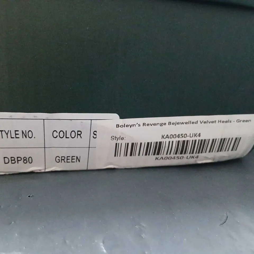 KOI BOLEYN’S REVENGE BEJEWELLED VELVET HEELS TWO ASSORTED LEFT FEET