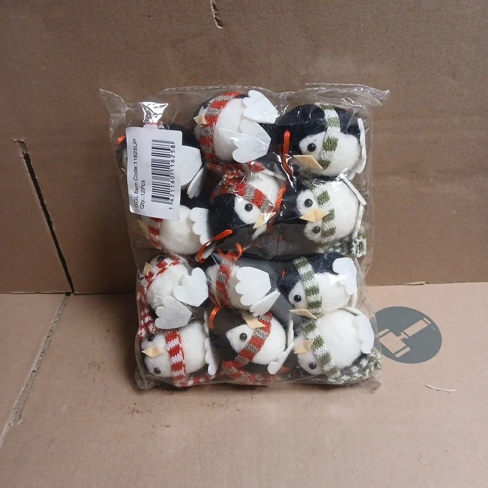 12 X GISELA GRAHAM FELT PENGUIN IN SCARF CHRISTMAS HANGING DECORATIONS
