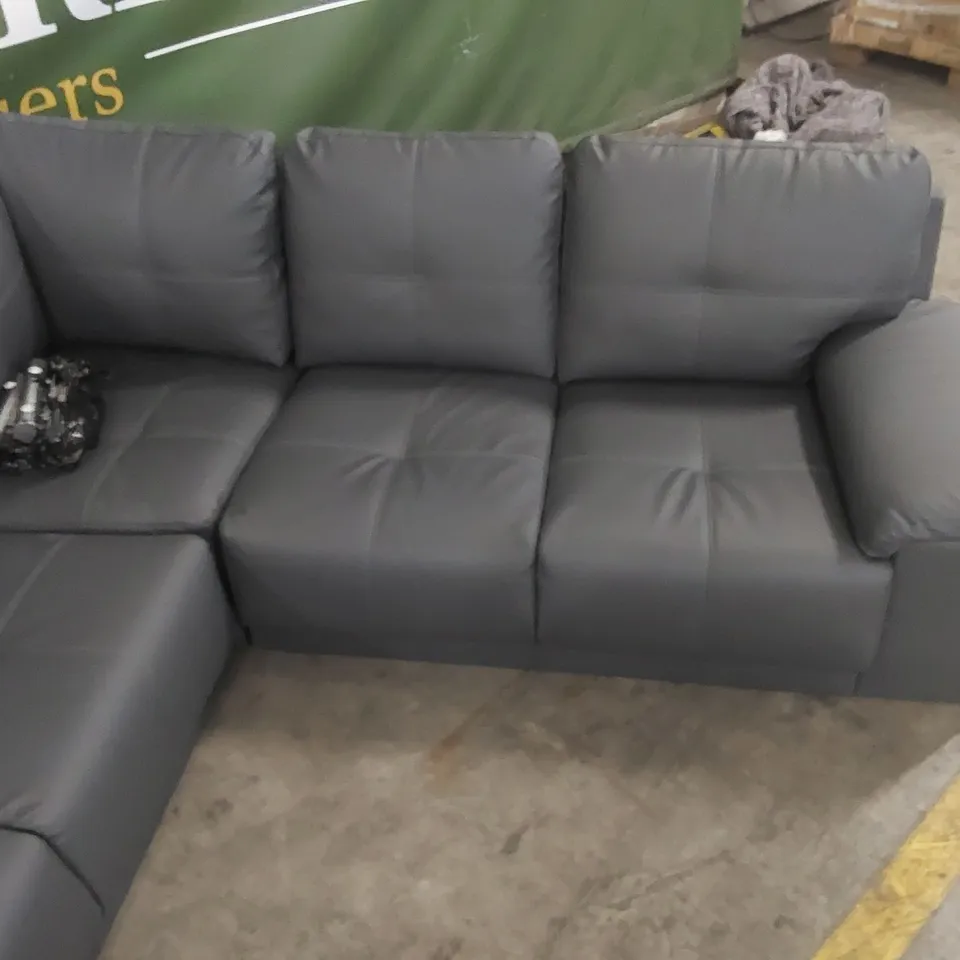 QUALITY DESIGNER GREY FAUX LEATHER CORNER SOFA 