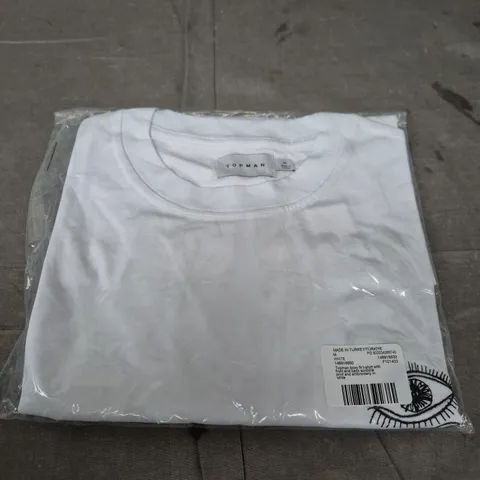 TOPMAN BOXY FIT T‑SHIRT – WHITE WITH SCRIBBLE PRINT & EMBROIDERY (M)