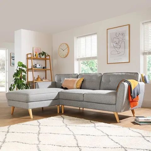 BOXED DESIGNER HARLOW LIGHT GREY FABRIC L SHAPED SOFA (1 OF 2 BOXES ONLY)
