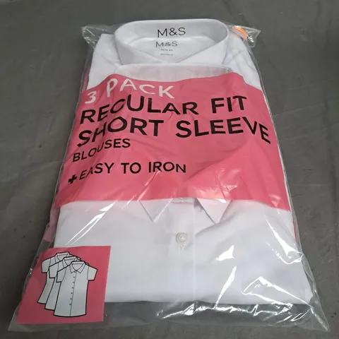 SEALED M&S 3 PACK REGULAR FIT SHORT SLEEVE BLOUSES - 14-15 YEAR