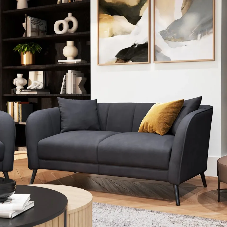 BOXED LOREN 2 SEATER SOFA, SLATE GREY CLASSIC PLUSH FABRIC