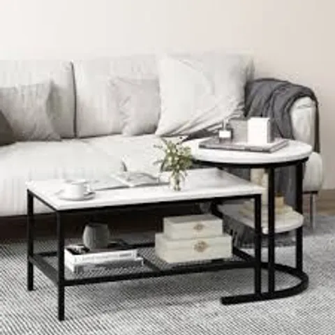 BOXED COSTWAY SET OF 2 MODERN NESTING COFFEE TABLE EXTRA STORAGE SHELF LIVING ROOM SIDE TABLE IN BLACK (1 BOX)