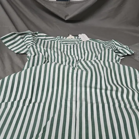 SEASALT CORNWALL HARBOUR MOVEMENT DRESS – ORGANIC COTTON, GREEN & WHITE STRIPE, UK 18
