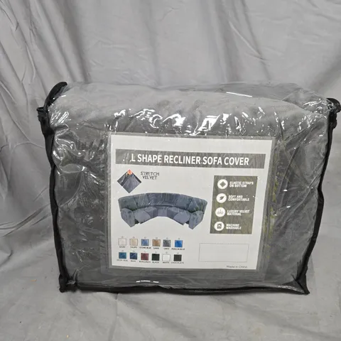 L-SHAPE RECLINER SOFA COVER – GREY, STRETCH VELVET