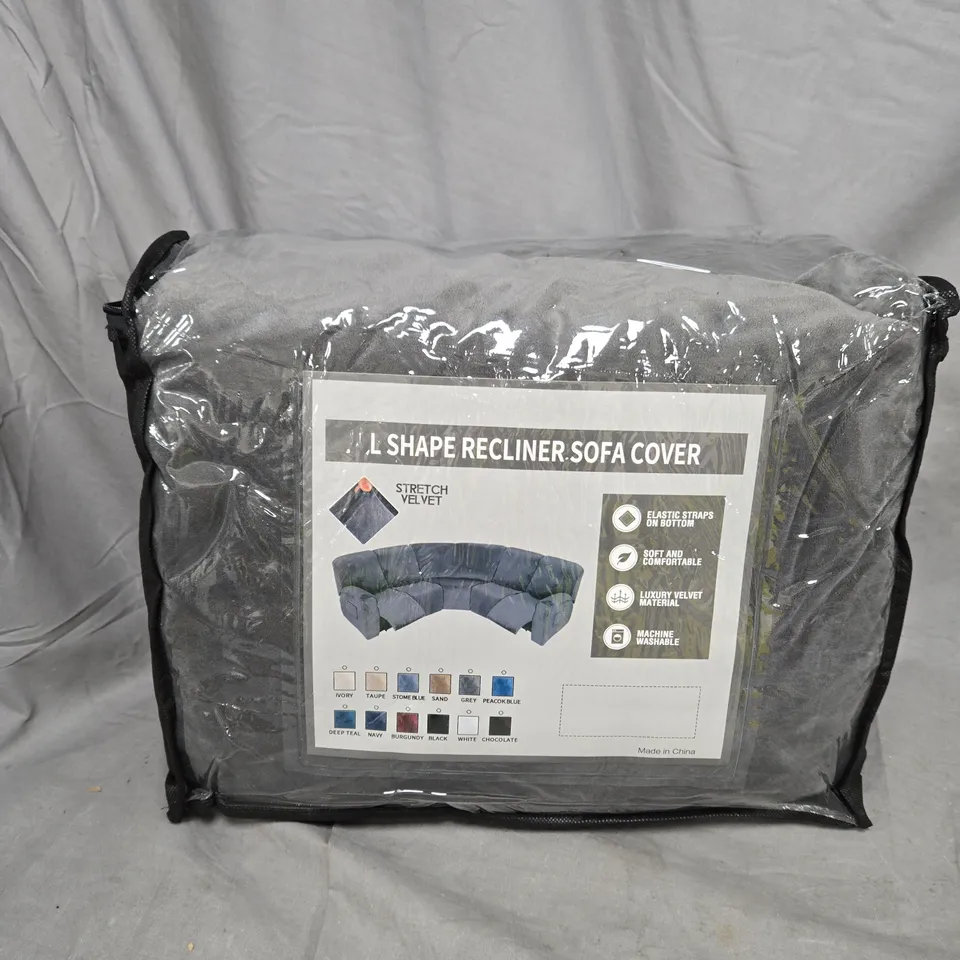 L-SHAPE RECLINER SOFA COVER – GREY, STRETCH VELVET