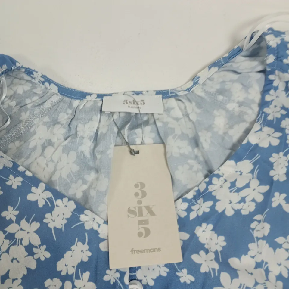 3SIX5 BLUE FLORAL PRINT V-NECK TIER DRESS WITH SHORT PUFF SLEEVES SIZE 14