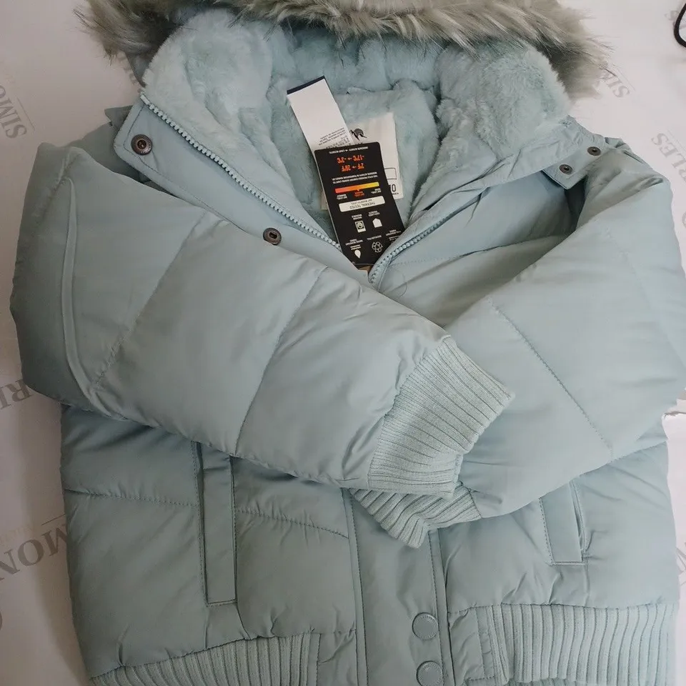 A&F UNTRA ABERCROMBIE KIDS BLUE PUTTER JACKET WITH FUR - SIZE 9/10