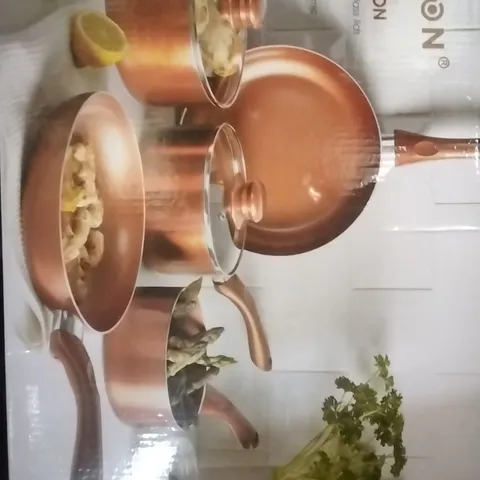 BOXED SYMPLE STUFF DORTHEA 5 PIECE ALUMINIUM NON STICK COOKWARE, COPPER
