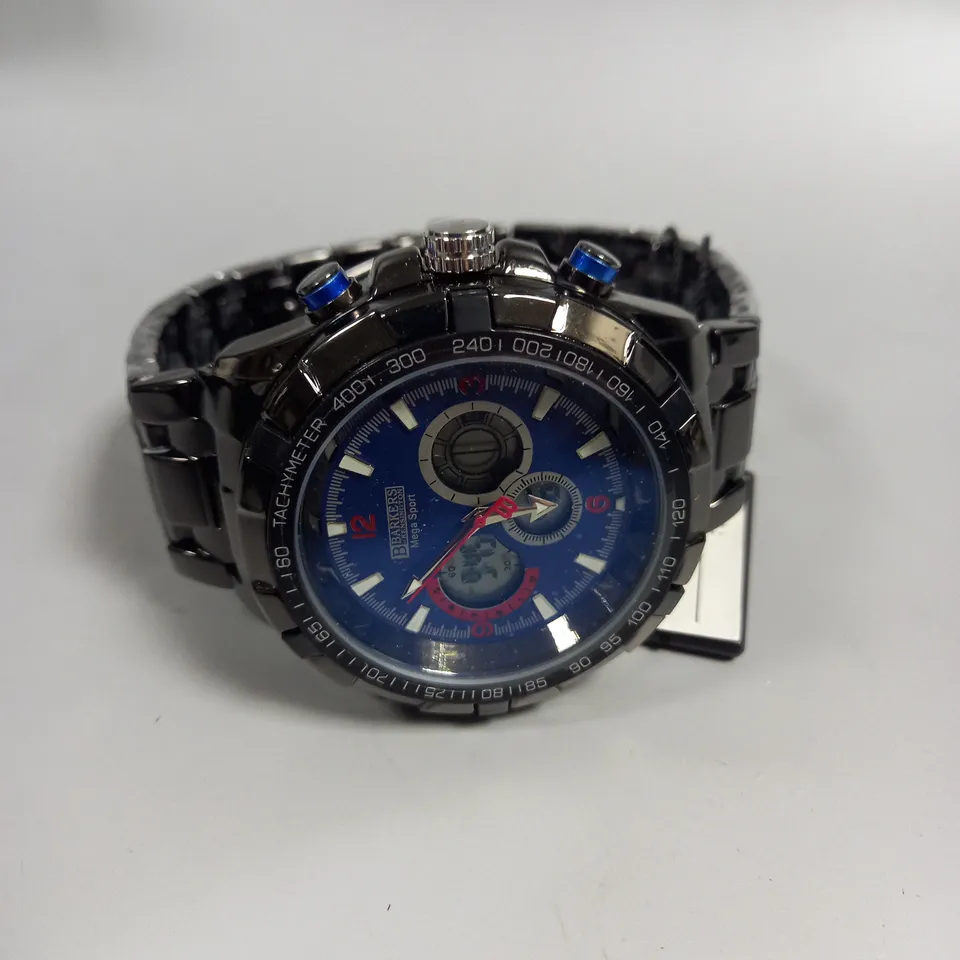 BOXED BARKERS OF KENSINGTON MEGA SPORT BLUE DIAL WATCH 