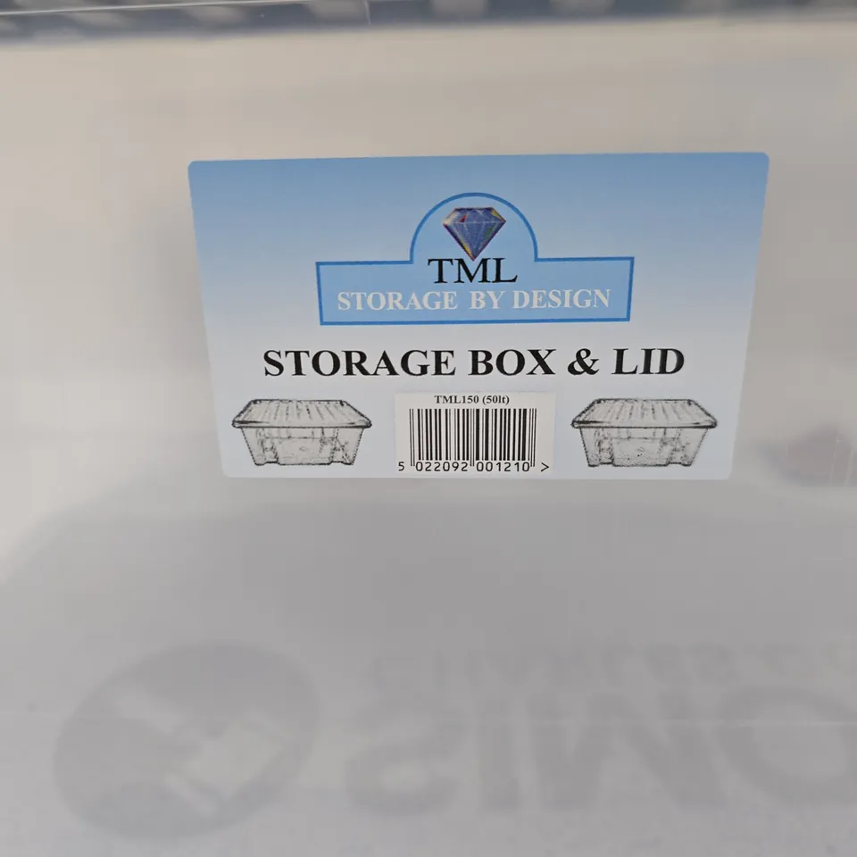 TML STORAGE BOX & LID – CLEAR 50L PLASTIC STORAGE CONTAINER WITH BLACK LID
