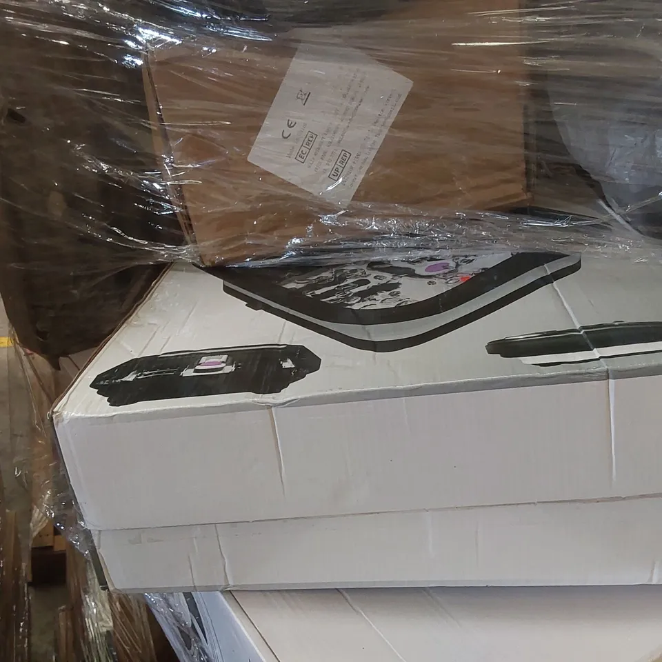 PALLET CONTAINING A LARGE ASSORTMENT OF CONSUMER PRODUCTS INCLUDING: INTELLIGENT FAN LIGHT, SINGLE STAR SINK WITH COUNTERTOP BOTTOM FRAME, PERGOLA, CHAIR PARTS ECT